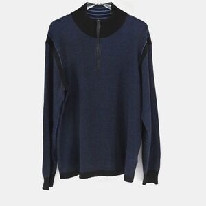 ROBERT GRAHAM Mens Blue Quarter Zip Sweater Sz XL Wool Waffle Knit Pullover Mock